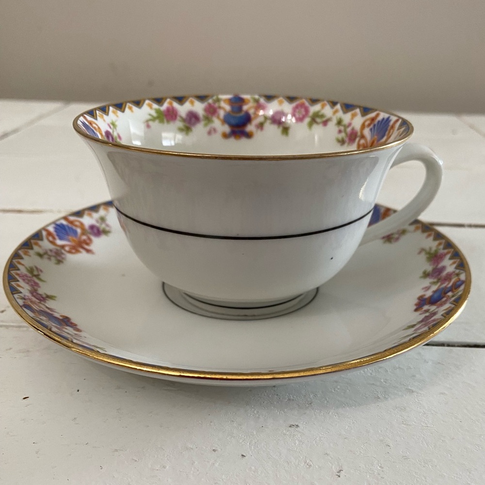 VTG LIMOGES FRANCE TEACUP AND SAUCER IN PATTERN GRR20